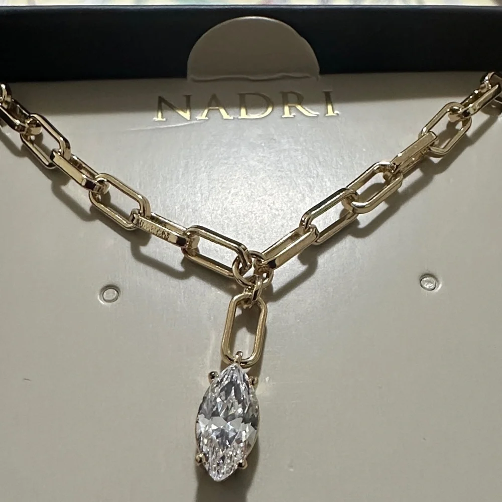 Nadri Gold Link Necklace with Marquise Crystal - Picture 2 of 4